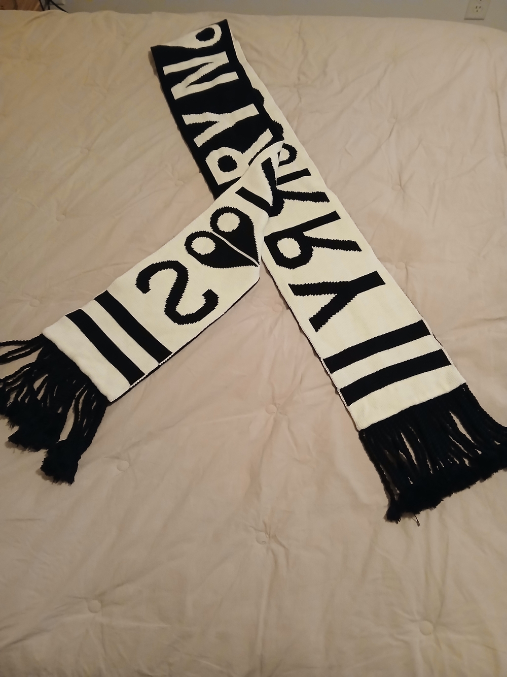 Moose Knuckles Black and White Logo Knit Accent Scarf